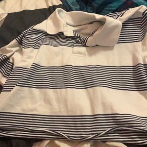 blue and white striped collared shirt